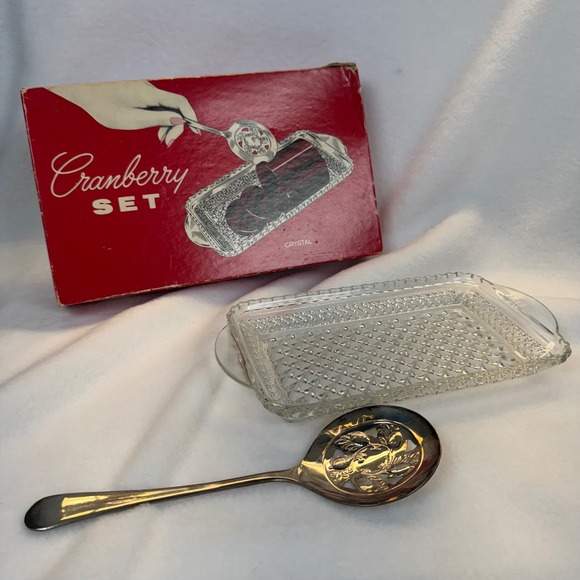 VTG Sheffield England Silver Plated Spoon Cranberry Serving Crystal Glass Dish - Picture 1 of 14